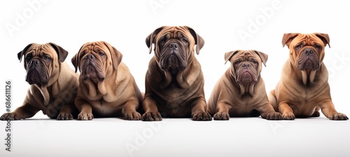 Diverse group of dogs, various breeds and sizes, white background, high quality studio shot