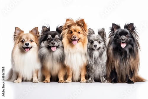 Diverse group of dogs, including different breeds, big and small, isolated on white background © Ilja