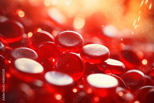 Abstract close up of blood cells in blurred background with copy space for text placement photo