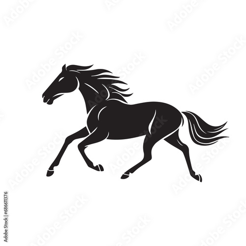 Elegant galloping horse silhouette in minimalist style, monochromatic black and white