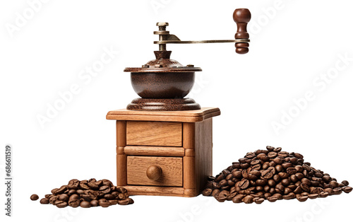 Vintage Coffee Grinder Elegance Coffee Beans Isolated on Transparent Background PNG.