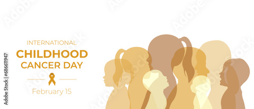 International Childhood Cancer Day (ICCD).February 15.Vector illustration with silhouettes of children standing side by side together.