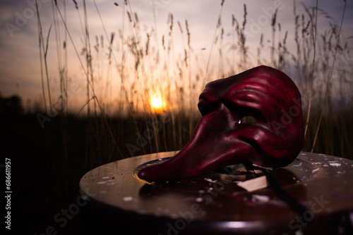 maschera veneziana su campo da paglia photo