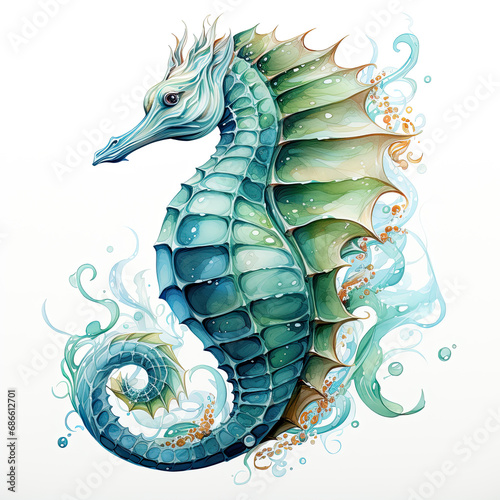watercolor seahorse clipart, Generative Ai photo