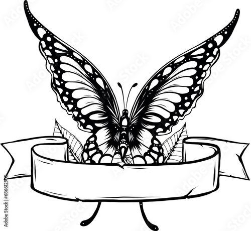 Beautiful black and white butterfly Outline vector illustration