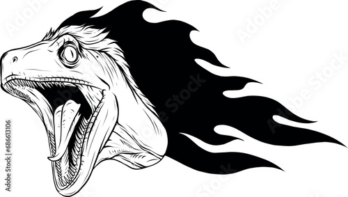 Hand drawn illustration of a raptor dinosaur outline