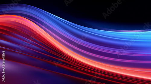 Futuristic neon landscape in 3D render with bright ascending lines against dark background, Emphasizing movement and energy suitable for captivating wallpaper, AI Generated