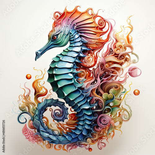 watercolor seahorse clipart, Generative Ai © creativeproartist