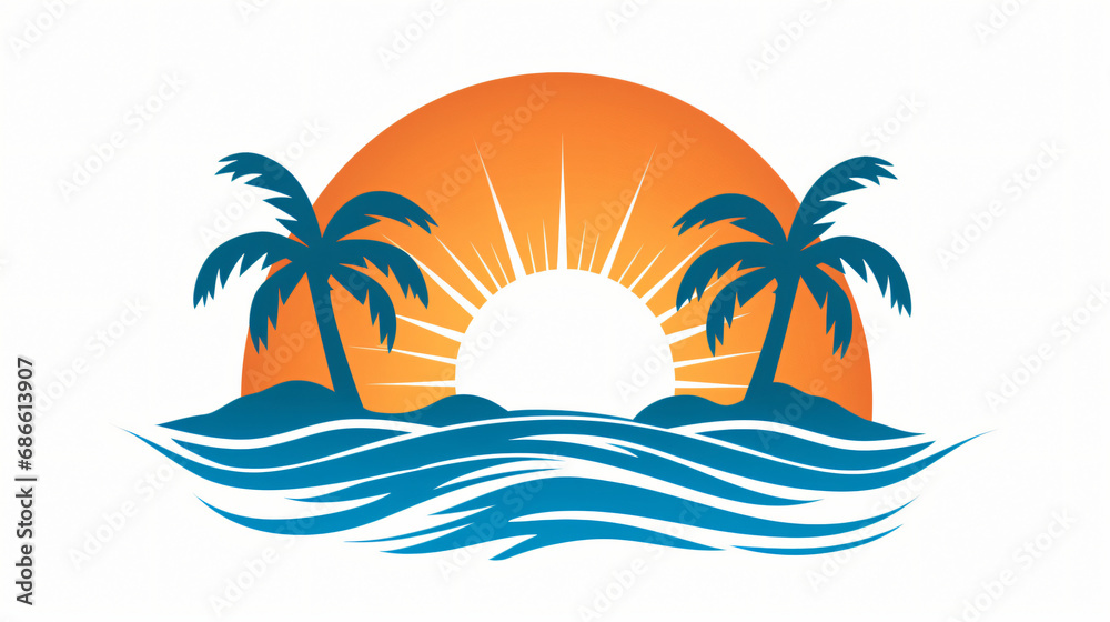Sun and waves icon logo vector symbol
