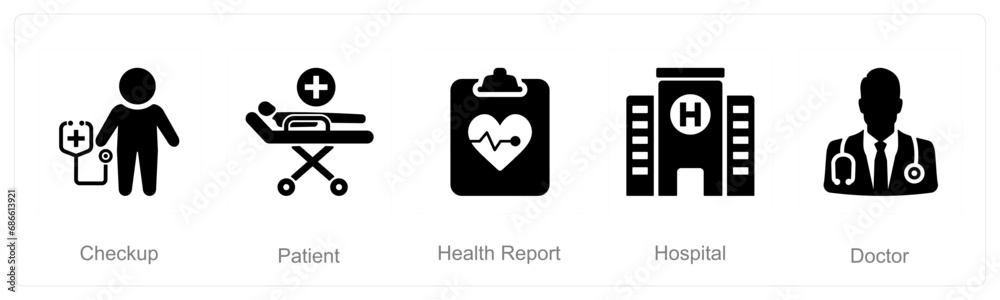 Obraz premium A set of 5 Health Checkup icons as checkup, patient, health report