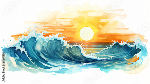 Sun and sea watercolor