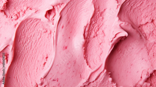 Close-up of ice cream texture. Top view of frozen bright pink gelato surface. Food background. Generative AI