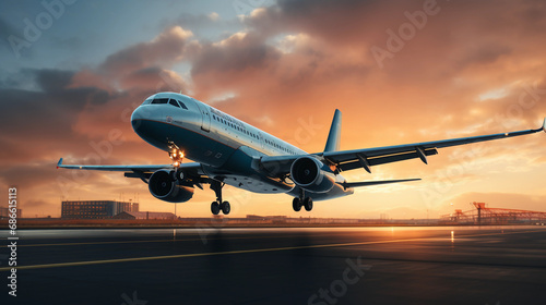 A passenger airplane takes off from the runway © vladzelinski