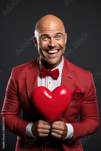Portrait of a happy  man with a red heart  on Valentine's day concept. © Rudsaphon