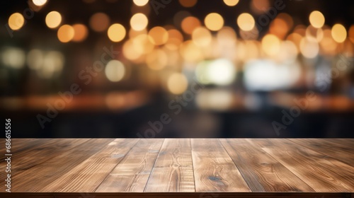 empty Wooden table or wooden desk of bar and free space for your decoration mockup, product display, restaurant background bar background, generative AI