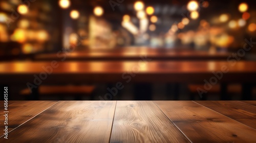 empty Wooden table or wooden desk of bar and free space for your decoration mockup, product display, restaurant background bar background, generative AI © ASA Creative