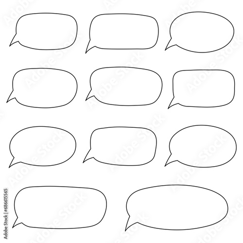 Speech bubble, speech balloon, chat bubble line art vector icon for apps and websites. Set of hand drawn speech bubbles.