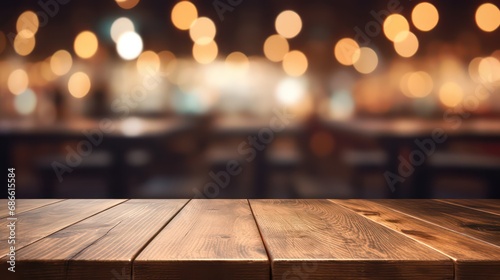 empty Wooden table or wooden desk of bar and free space for your decoration mockup, product display, restaurant background bar background, generative AI photo