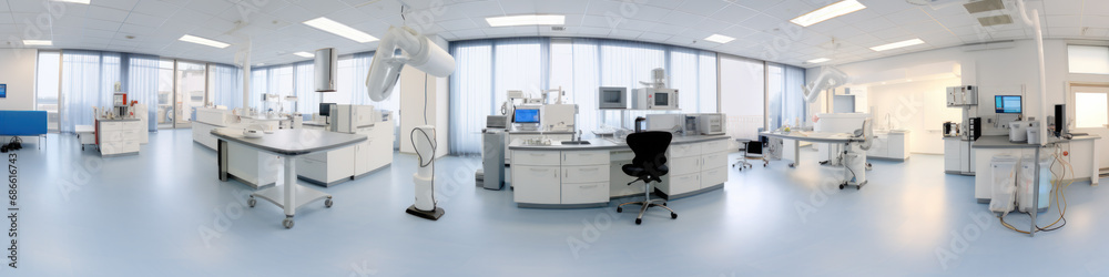pseudo 360 Hospital interior design with operating table and lamp with cabinets and modern devices with air conditioning split system in light surgery room pseudo 360 Hospital interior design with operating table and lamp with cabinets and modern devices with air conditioning split system in light surgery room