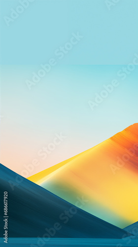 An abstract landscape of colorful hills in shades of blue  orange and white. The hills have a smooth texture and are layered. Dreamy  minimalist and surreal mood.