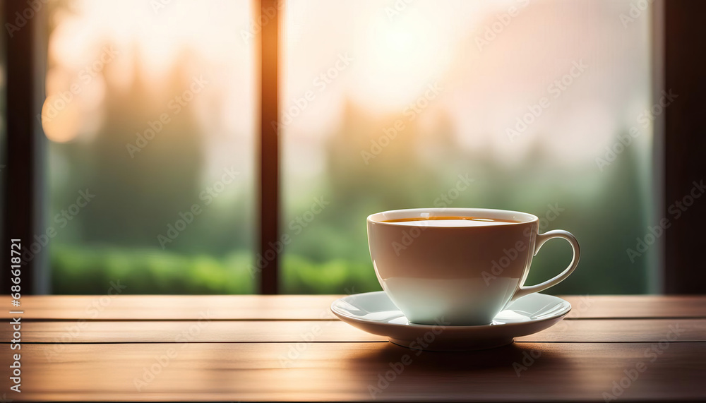 A cup of tea by the spring or summer window with copy space A cup of tea by the spring or summer window with copy space