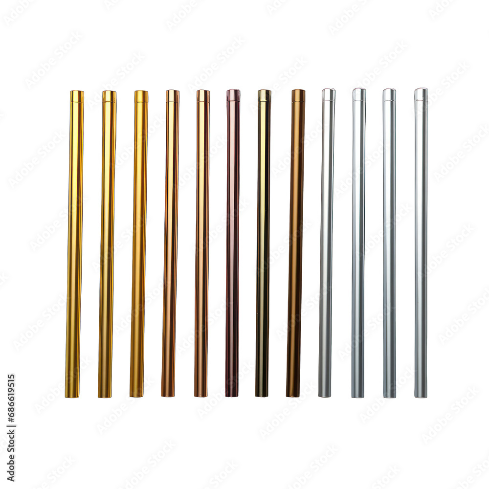 Reusable Metal Straw Set Isolated on Transparent or White Background, PNG Reusable Metal Straw Set Isolated on Transparent or White Background, PNG