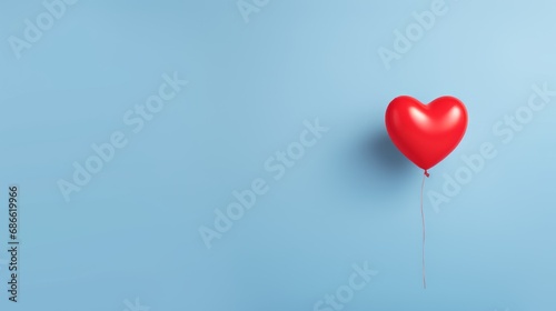 A single heart-shaped balloon on a blue background, copy space
