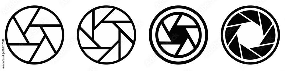 Camera shutter icons set. Camera lens diaphragm. Lens aperture, photo shutter, camera shutter and camera lens icon collection. Vector illustration. Vector Graphic. EPS 10 Camera shutter icons set. Camera lens diaphragm. Lens aperture, photo shutter, camera shutter and camera lens icon collection. Vector illustration. Vector Graphic. EPS 10