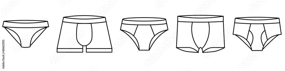 Underpants, underwear vector icon. Underwear trunks, boxer, bikini, lingerie outline icons collection. Underpants icon. Vector Illustration. Vector. Graphic. EPS 10 - obrazy, fototapety, plakaty 