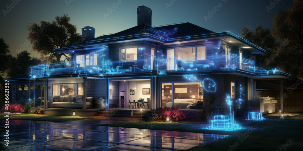 A suburban home being scanned and transforming into a blueprint generative ai
