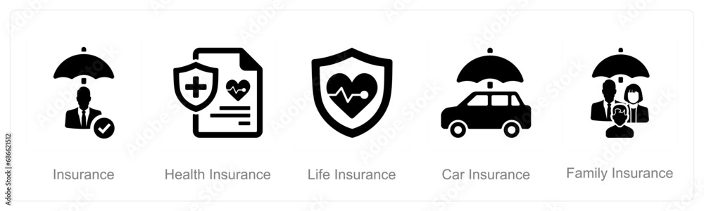 Fototapeta premium A set of 5 Insurance icons as insurance, health insurance, life insurance