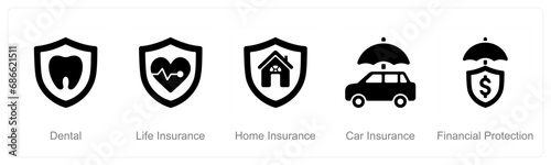 A set of 5 Insurance icons as dental, life insurance, home insurance