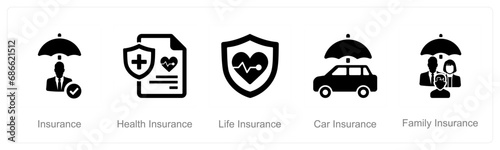 A set of 5 Insurance icons as insurance, health insurance, life insurance