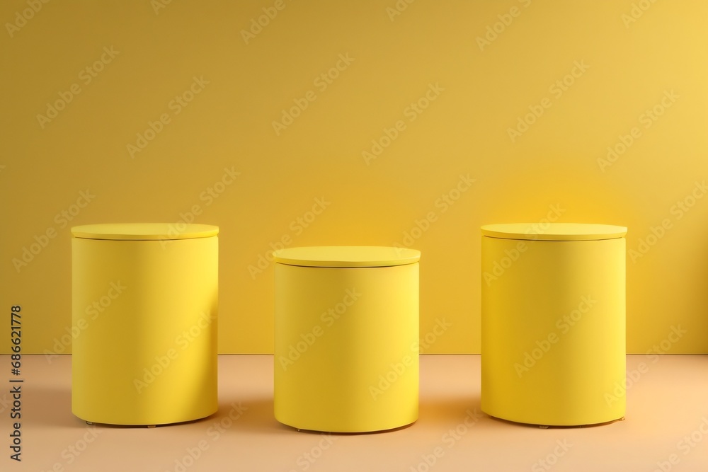 Yellow cylinder podium pedestal product display platform made with Generative AI Yellow cylinder podium pedestal product display platform made with Generative AI