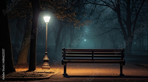 Evening Fog in City Park: Serene Urban Tranquility