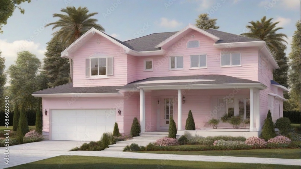 pink house on the hill