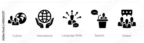 A set of 5 Language icons as cuture, international, language skills