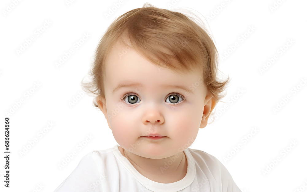 Baby with Bright-Eyed Darling with Rosy Cheeks Isolated on Transparent Background PNG.