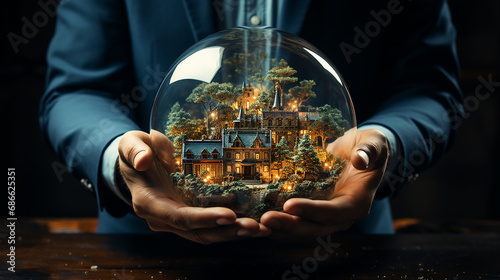Real estate magical crystal ball design on hand