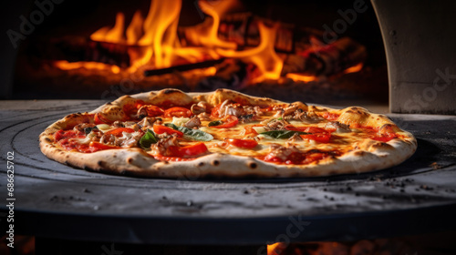 traditional wood fired oven pizza fresh baked brick inside pizzeria