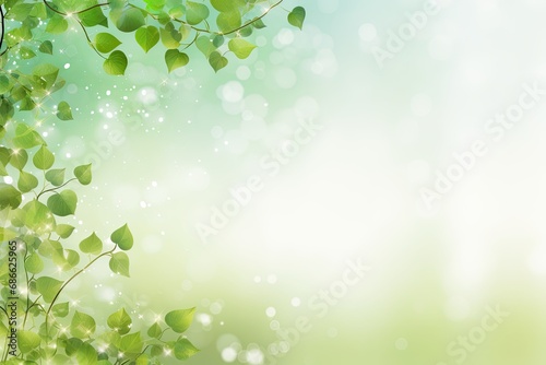 birch branches with leaves on a background of delicate green color