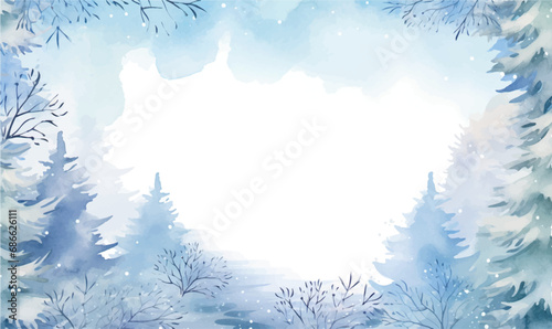 watercolor winter forest landscape with snow, background for desing