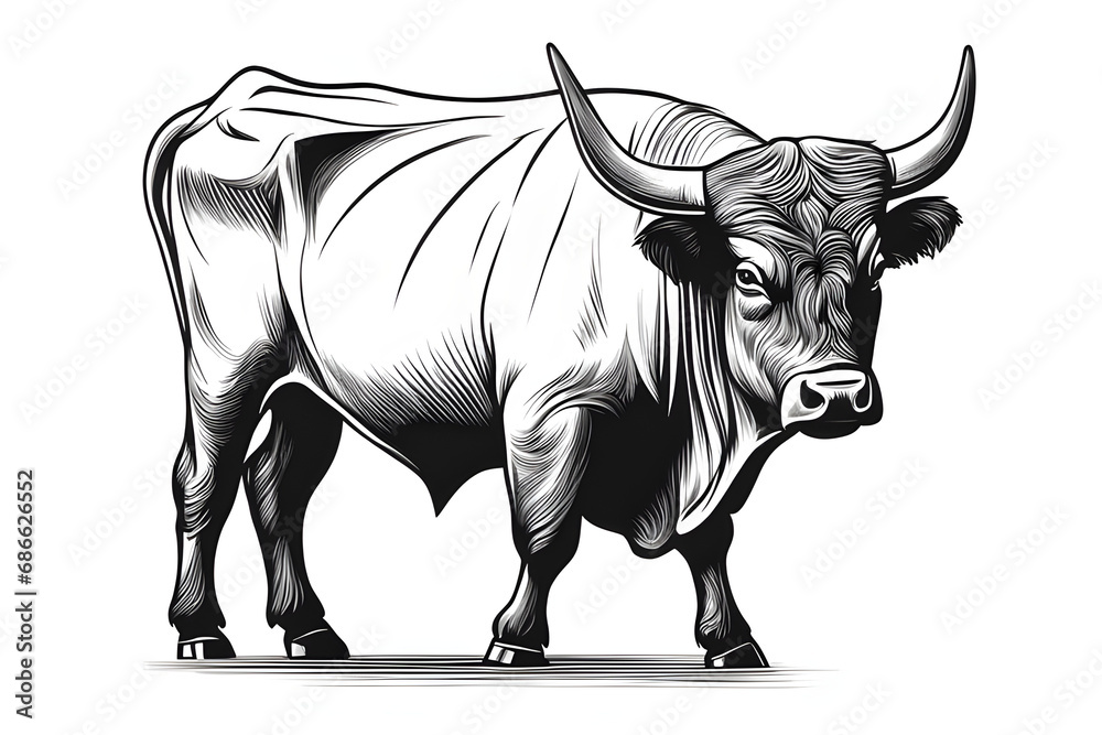 Fototapeta premium vector style line drawing of a large bull cow