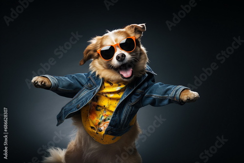 dog in dress dance on isolated background