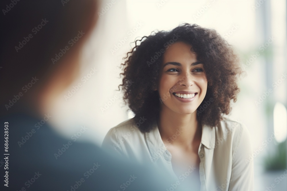 Compassionate Guidance: A professional therapist leading a candid group session, emphasizing the significance of mental health and counseling with a comforting smile - obrazy, fototapety, plakaty 