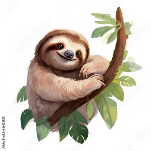 Illustration of a sloth sitting on a branch
