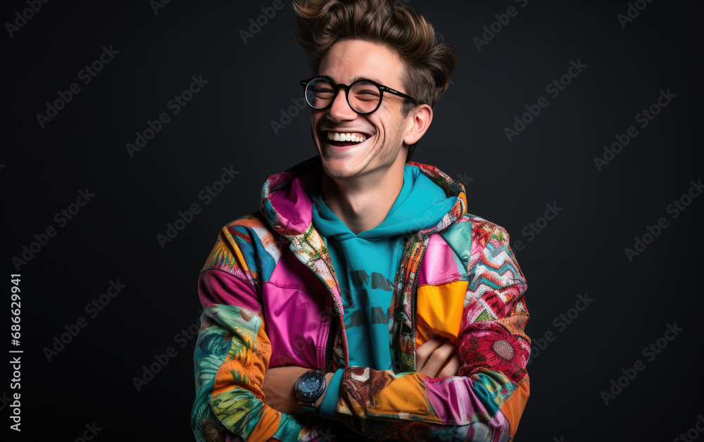 happy smiling Programmer with color clothing in the black background happy smiling Programmer with color clothing in the black background