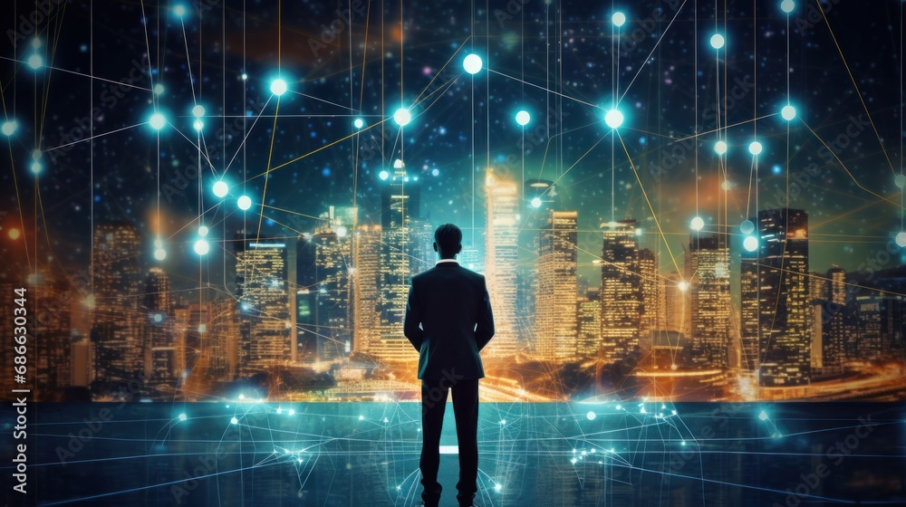 business man and the big data wireless 5G connecting, futuristic, technology, city, digital, internet, communication, success, network, innovation, online business man and the big data wireless 5G connecting, futuristic, technology, city, digital, internet, communication, success, network, innovation, online