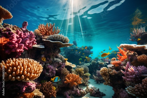 Healthy coral reef ecosystem in a marine protected area, showcasing the benefits of conservation efforts, Generative AI photo