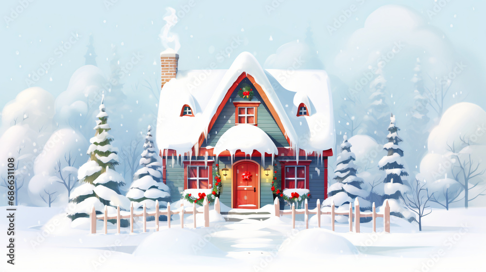 Cute Christmas Cottage in the Snow